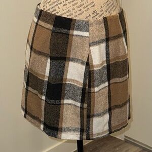 Tan & Navy Plaid Fitted Mini Skirt | Women’s Large | NWNT